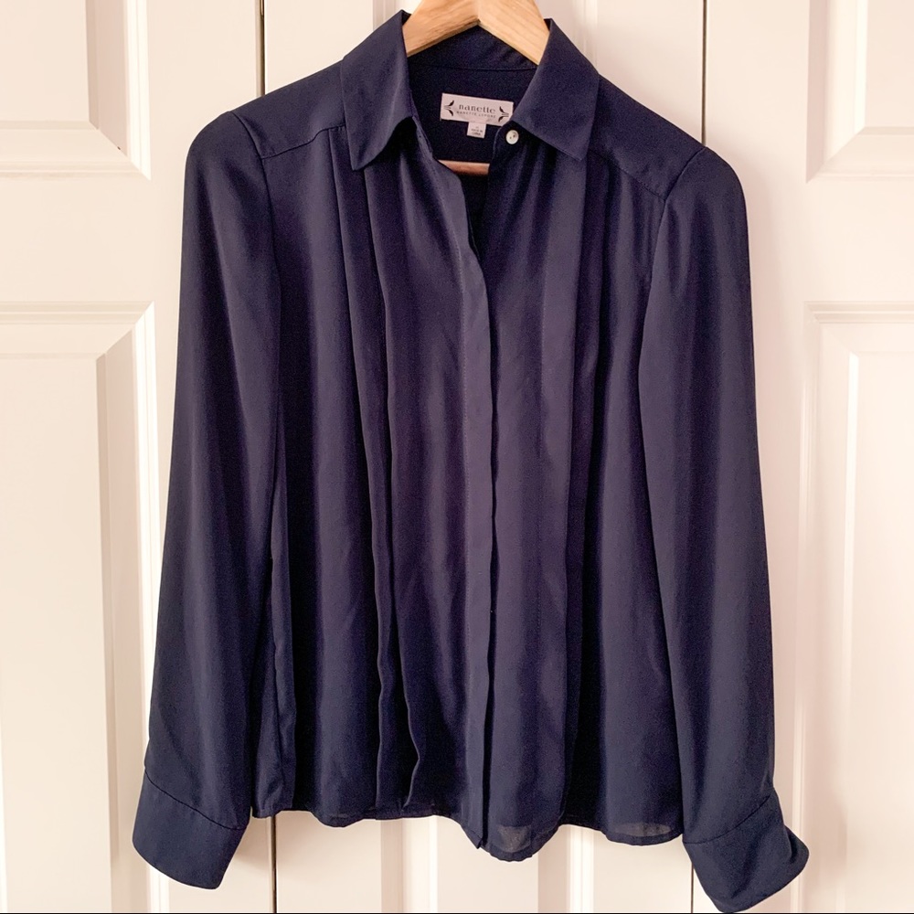 Nanette Pleated chiffon button down blouse